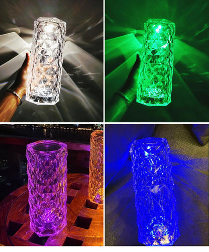 Crystal Diamond Table Lamp, Dimmable, Touch Control, USB Rechargeable LED Night Light 16 Color Changing Decoration Lamp