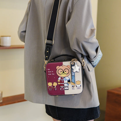 Printed Cartoon Teddy Bear Hand-Held Small Square Bag