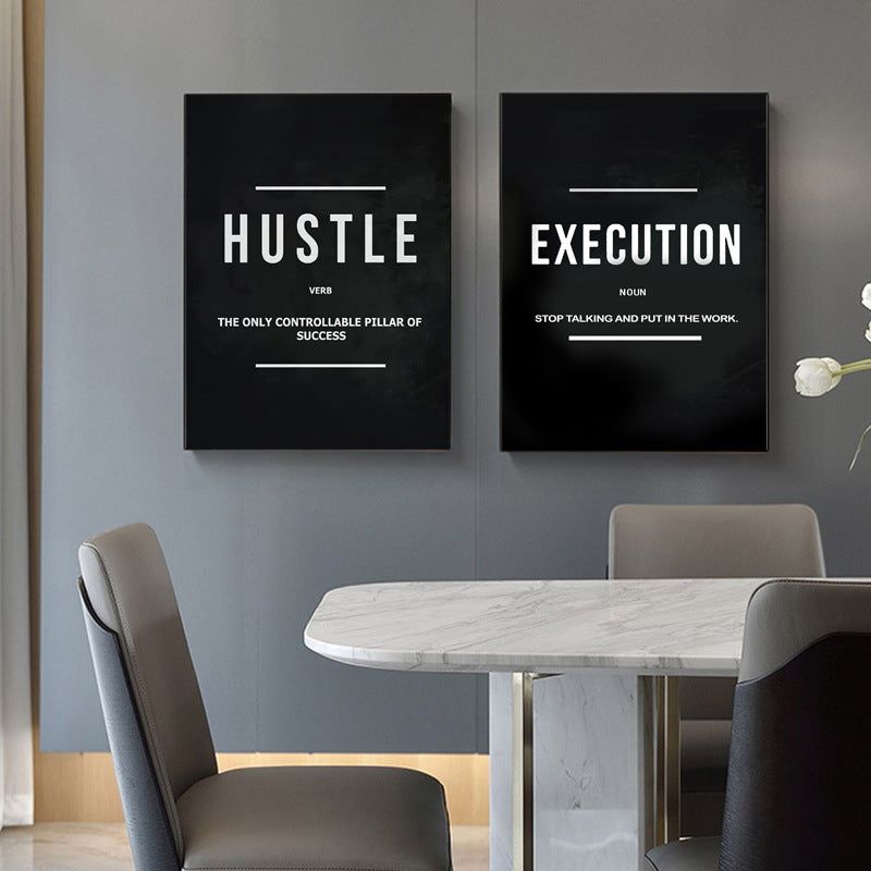 Modern Painting Triple - Black Background With White Characters