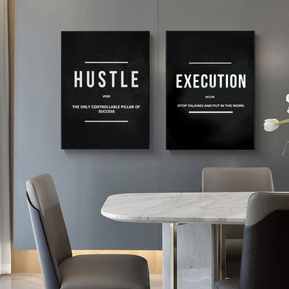 Modern Painting Triple - Black Background With White Characters