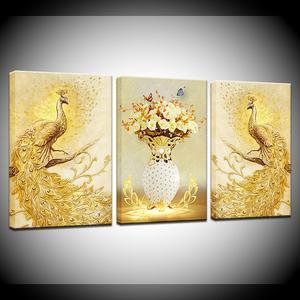 Gold Peacocks and Flowers Decorative Painting