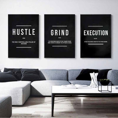 Modern Painting Triple - Black Background With White Characters