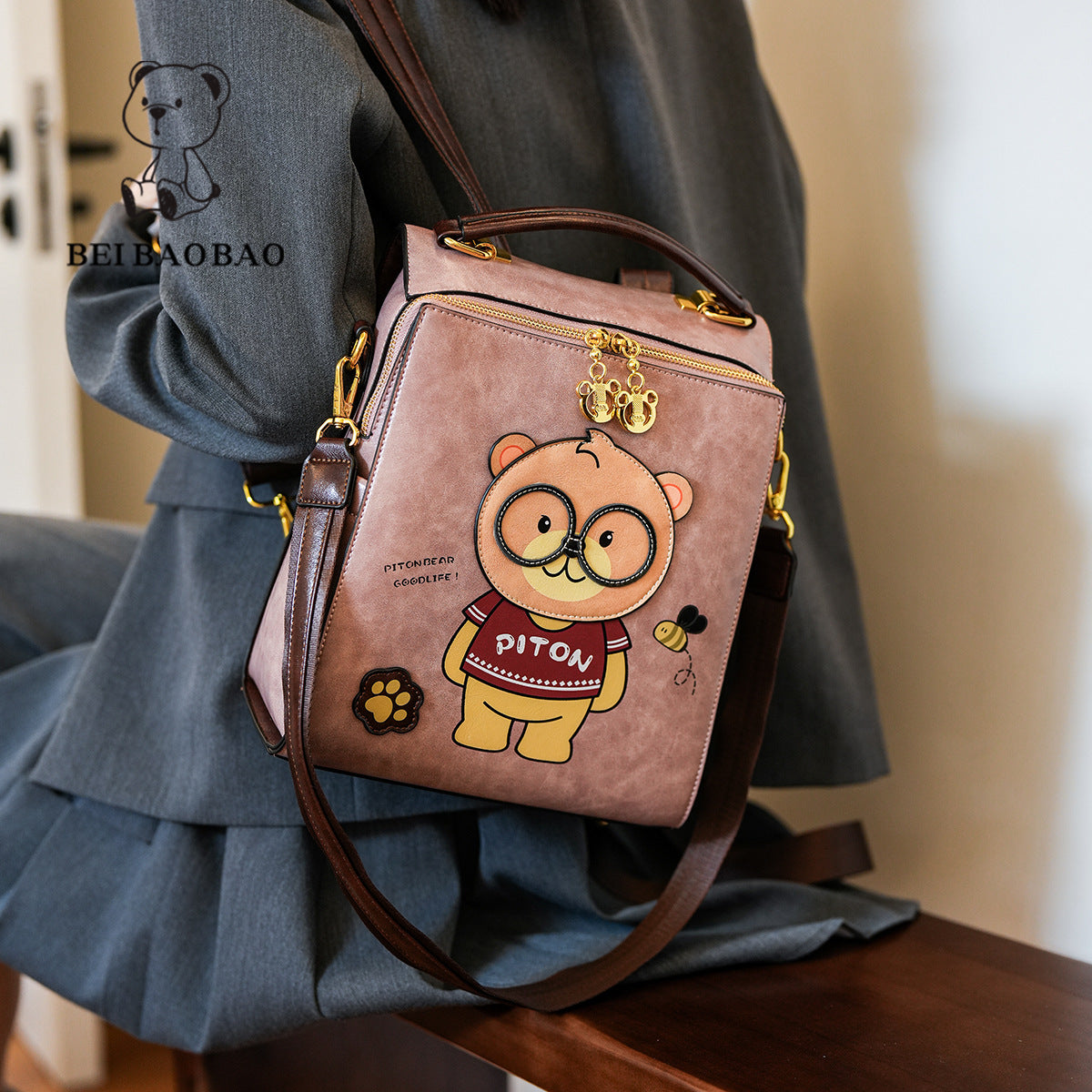 Cartoon Bear Large Capacity Slingbackpack