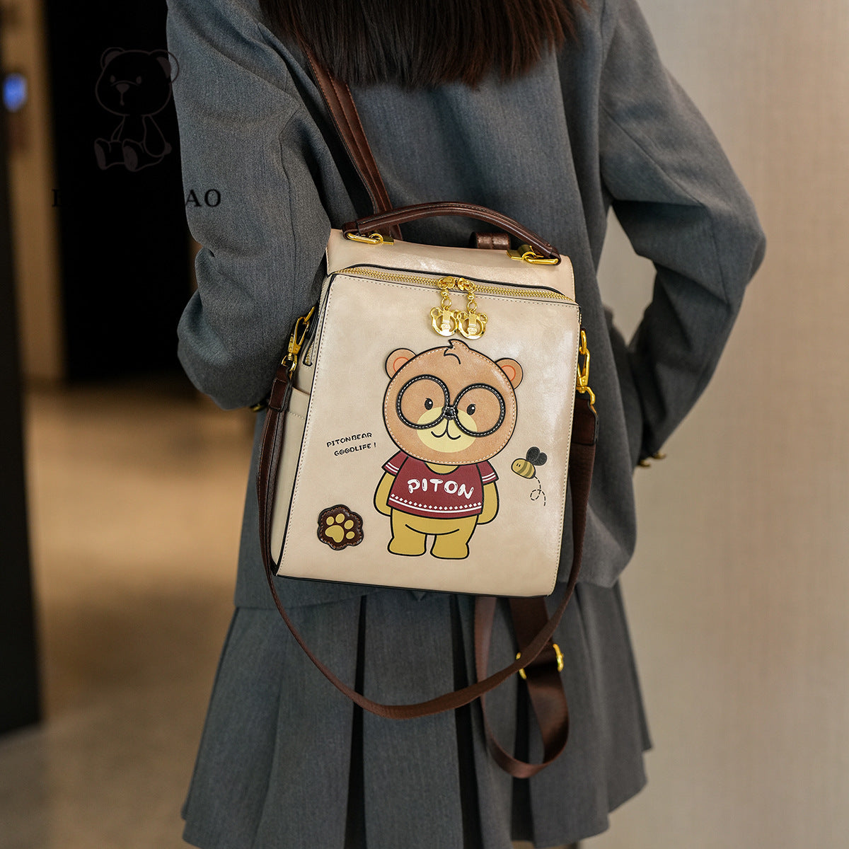 Cartoon Bear Large Capacity Slingbackpack