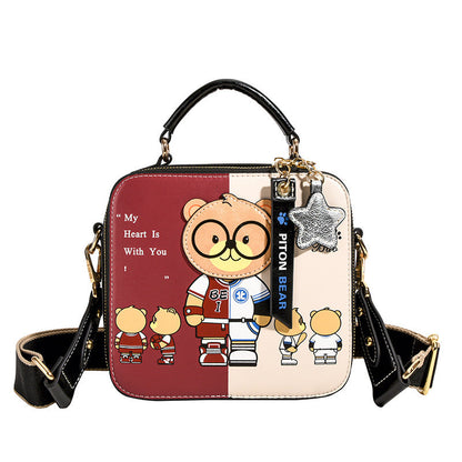 Printed Cartoon Teddy Bear Hand-Held Small Square Bag